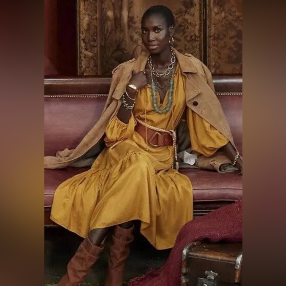 Banana Republic Silk Habotai gold midi maxi dress Sz Small Gold Ochre NWOT $450